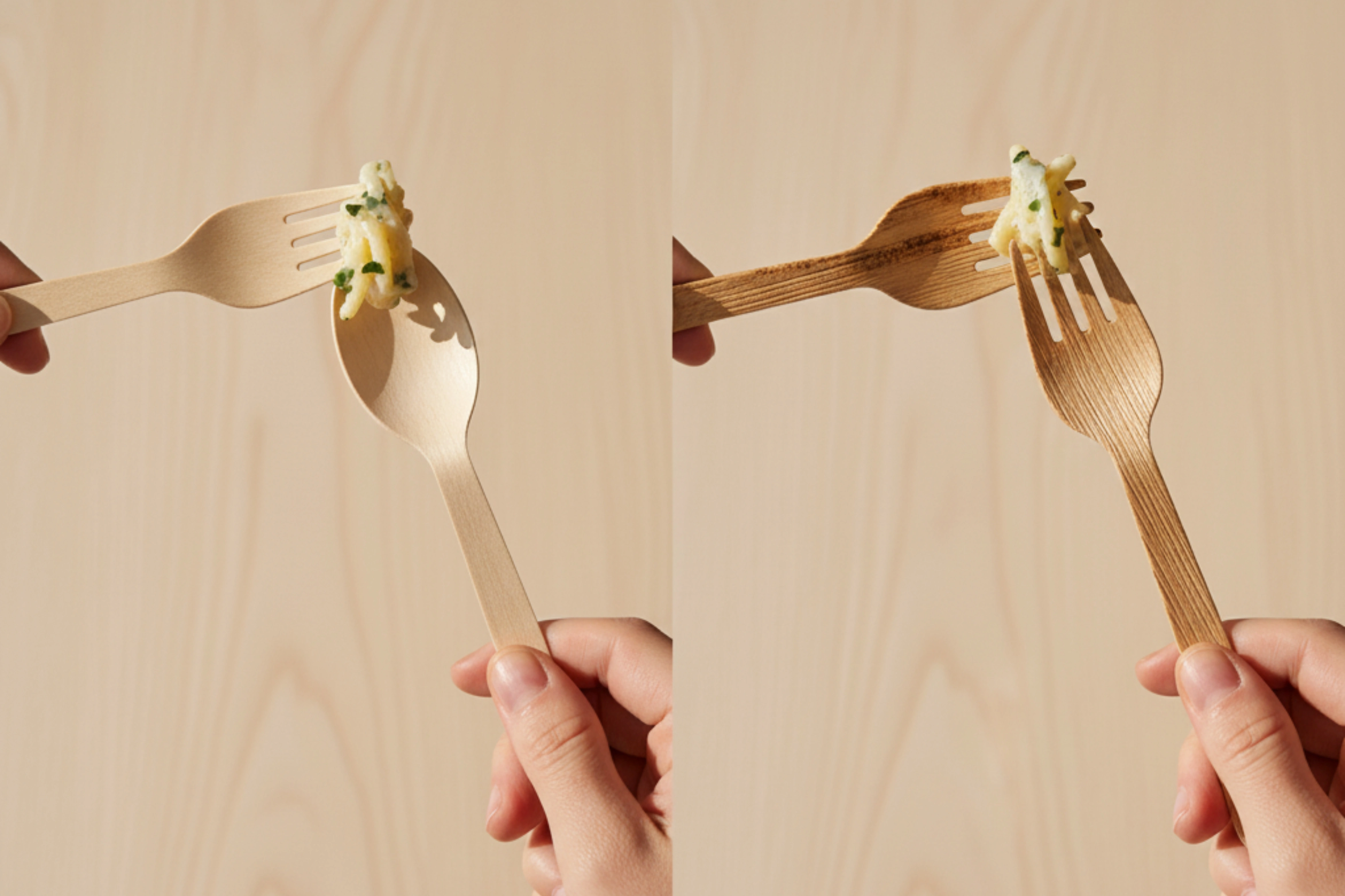 Wooden cutlery vs areca leaf cutlery comparison