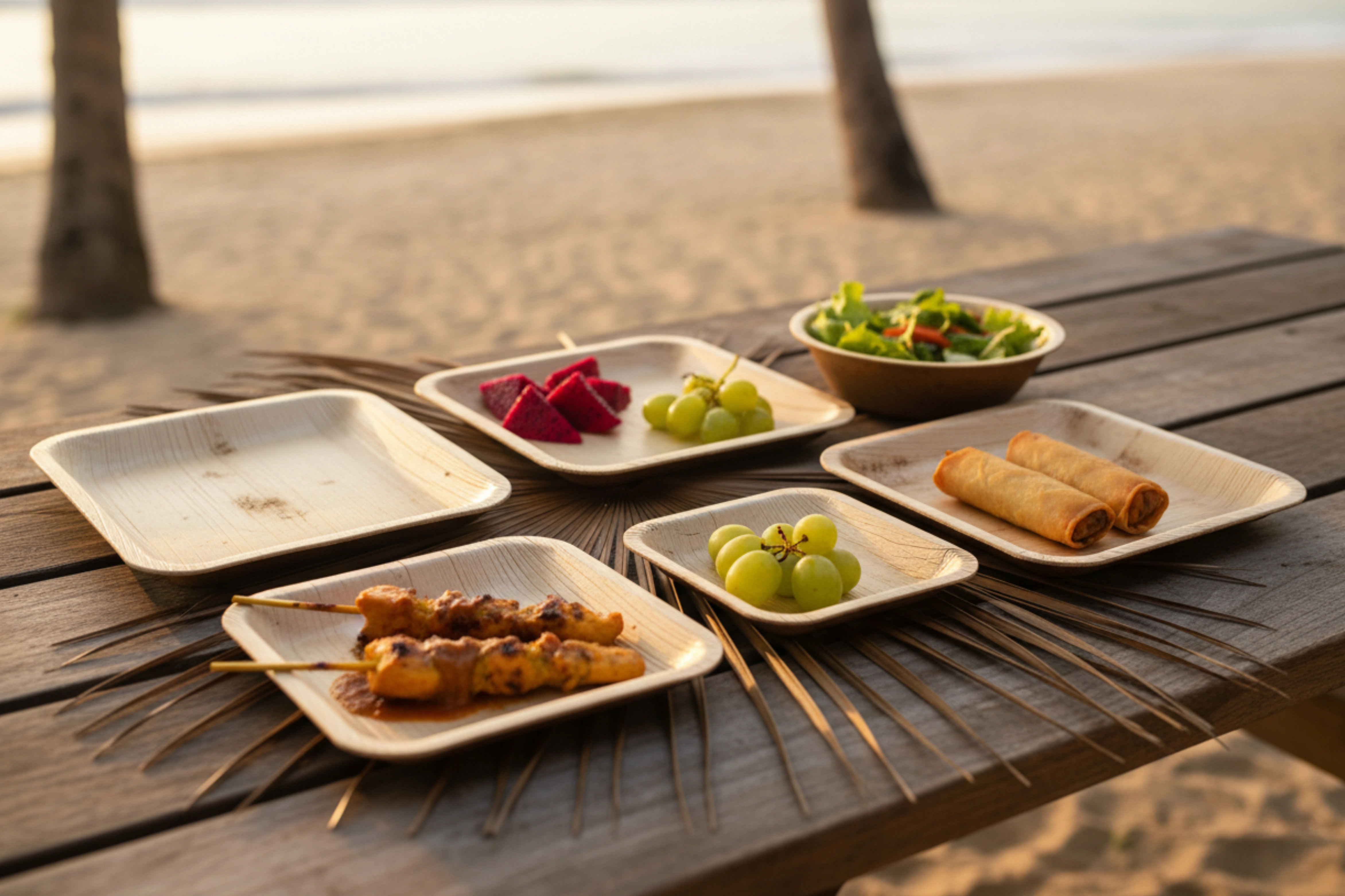 Areca leaf plates perfect for picnics and BBQs