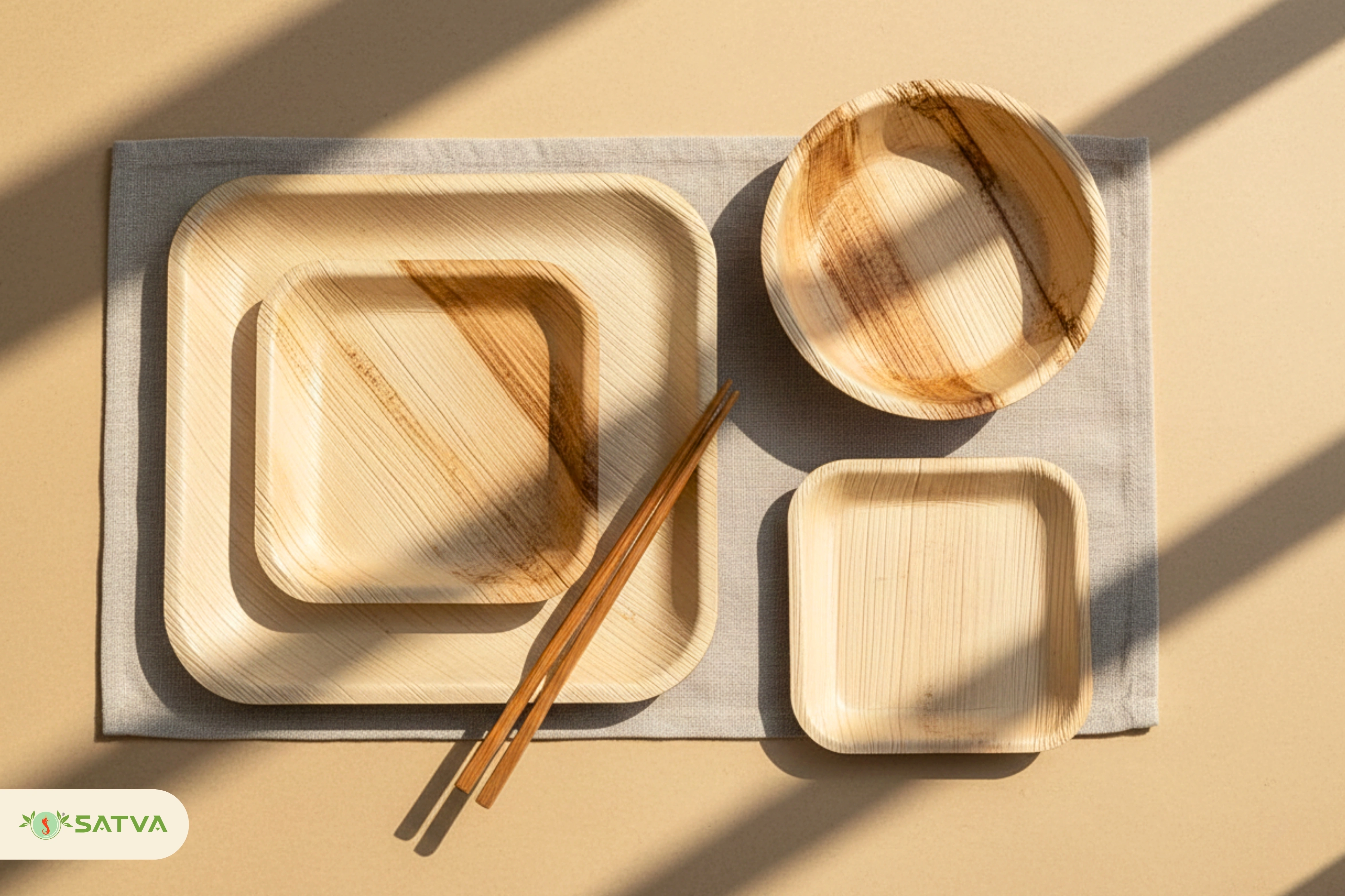 Natural areca leaf plates and bowls for premium home dining