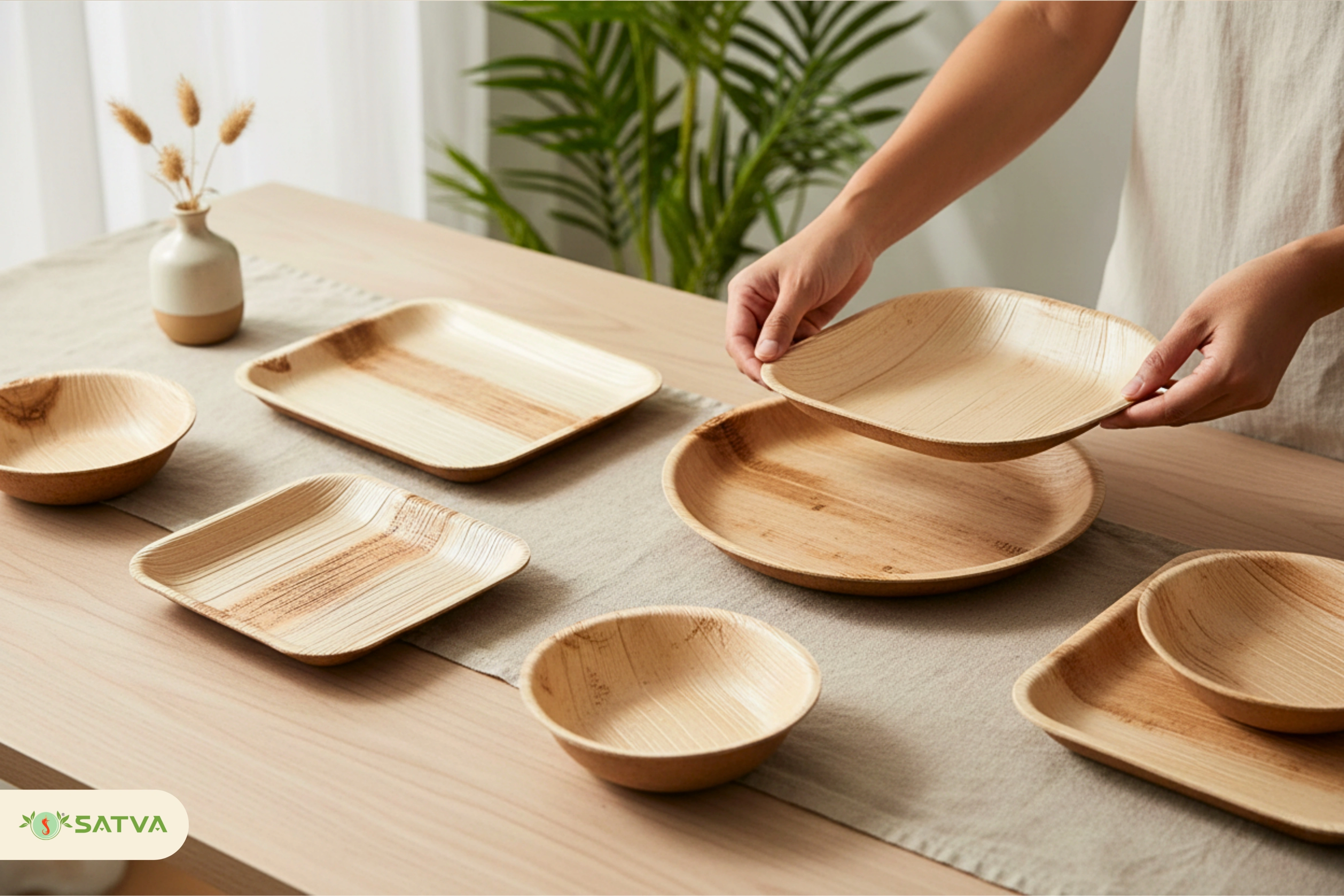 Eco-friendly areca leaf tableware for sustainable homes