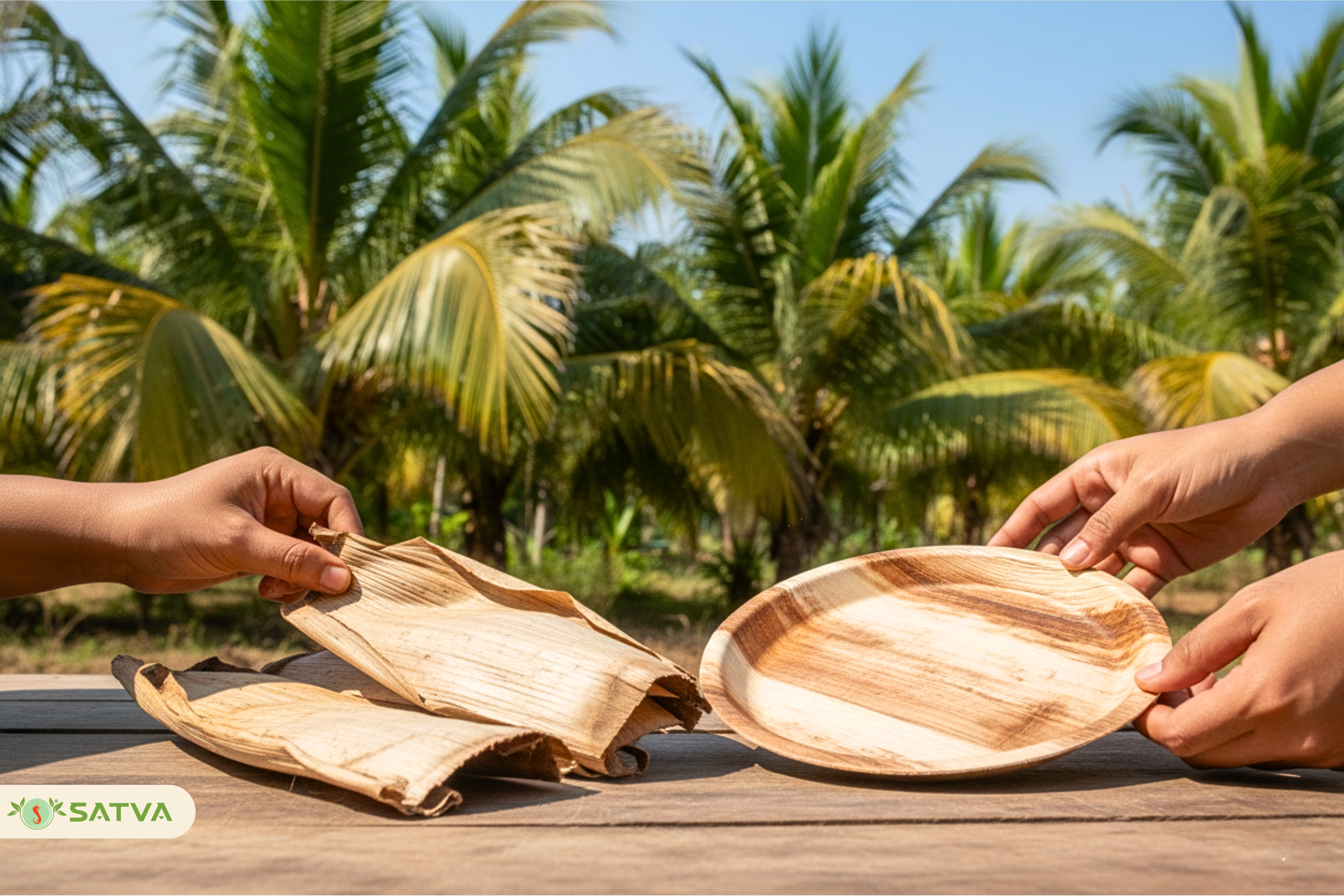 How Satva plates are made from fallen areca leaves