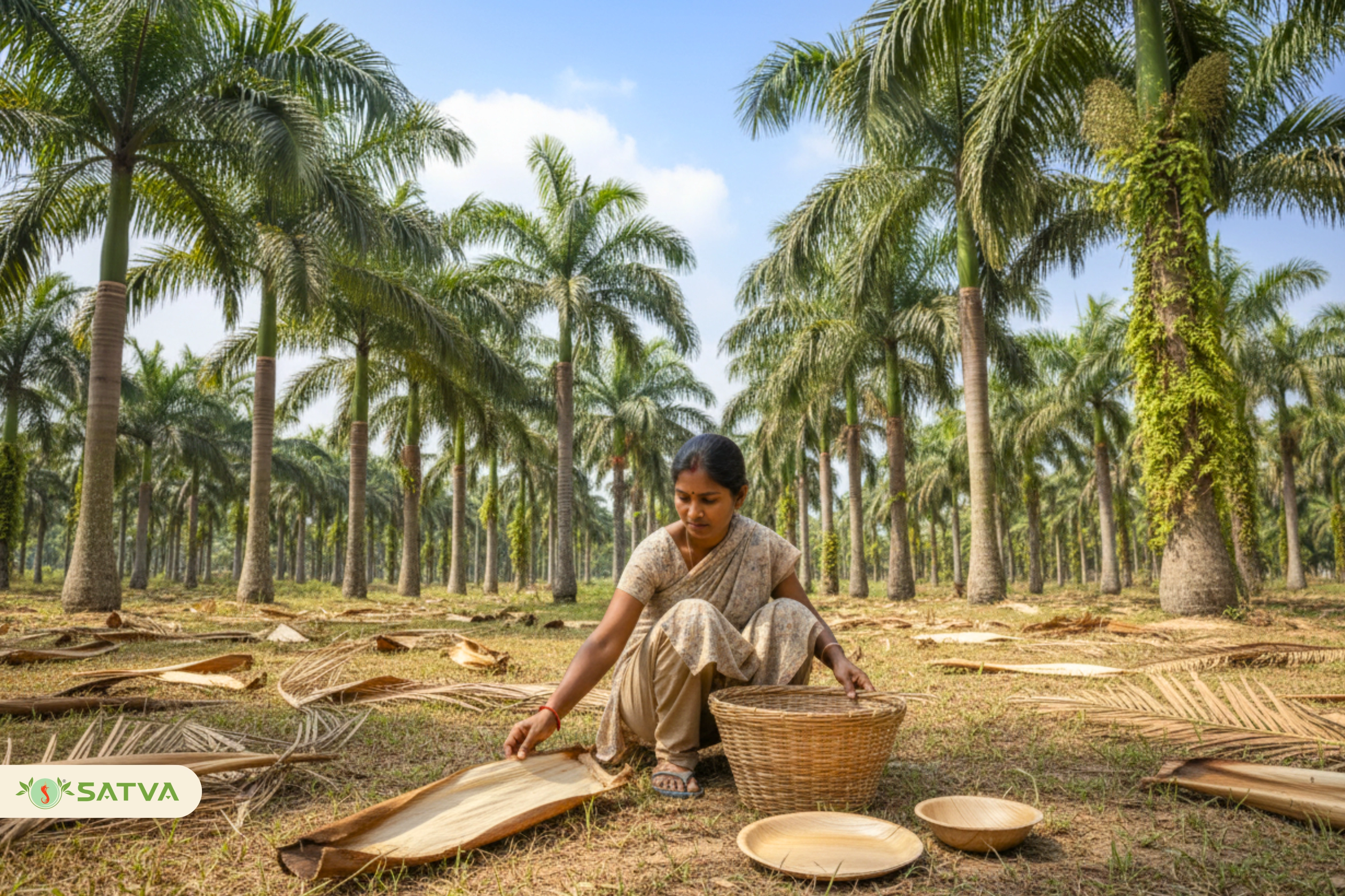 Natural areca palm leaves used for sustainable plates